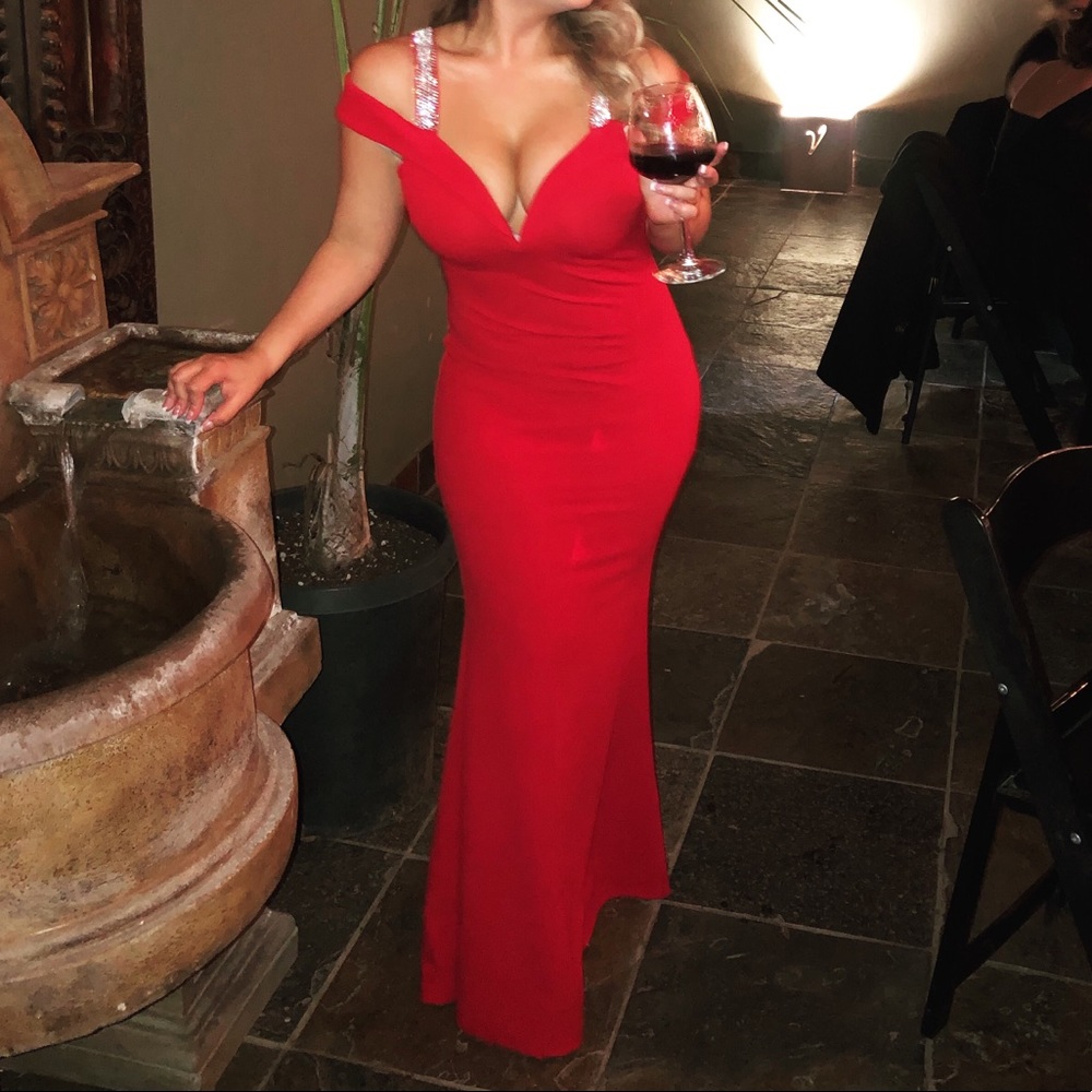 long red dress with rhinestone straps - Picture 1 of 4